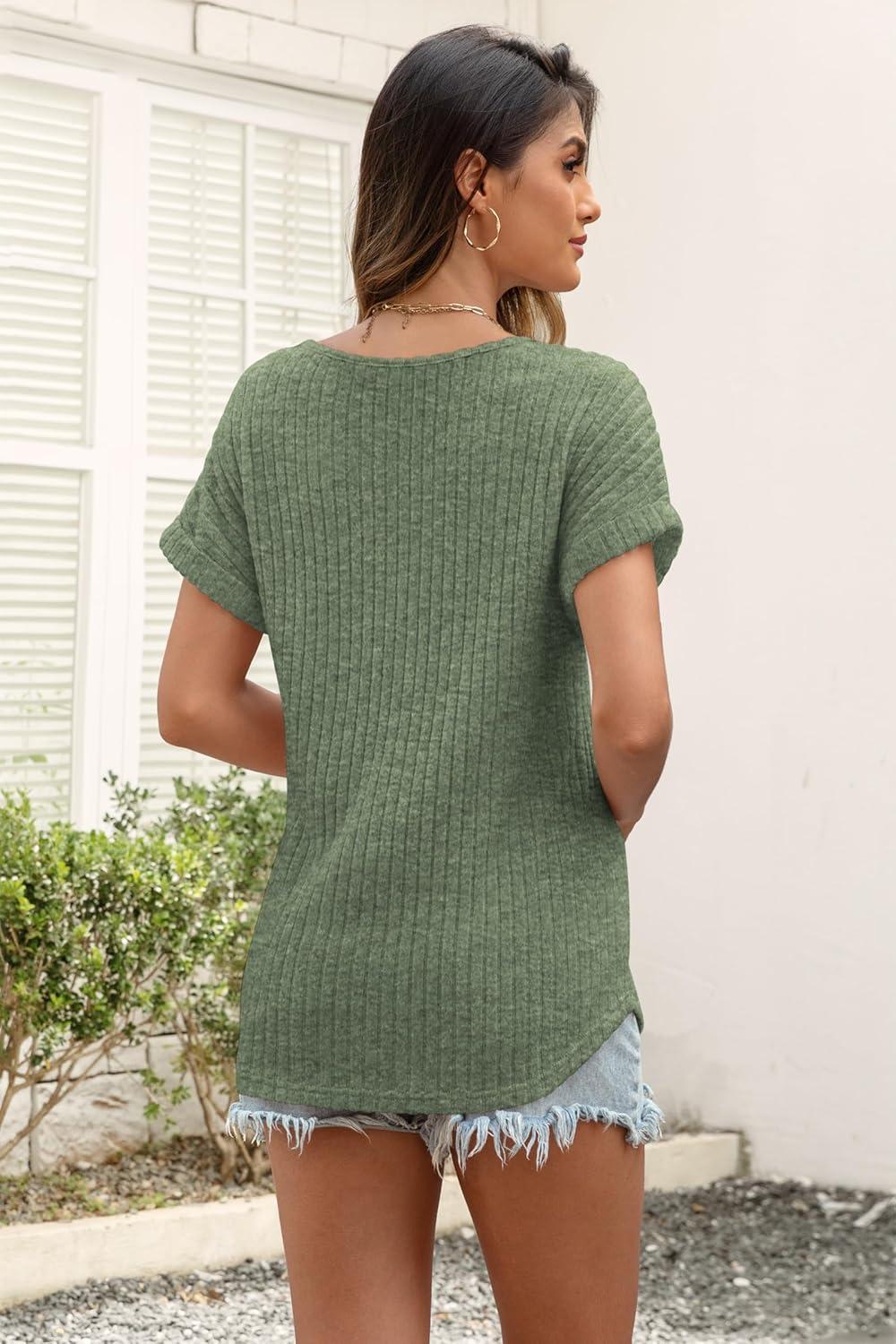 imageATHMILE Womens Tops Summer Sweaters Regular Fit Short Sleeve Shirts Fashion Dressy Casual Business Tunic Blouses 2025Green