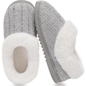 imageATHMILE Fuzzy Fluffy Slippers for Women Memory Foam Knit Womens Slippers NonSlip Bedroom Indoor Outdoor House slippers Shoes for Woman Closed BackGrey