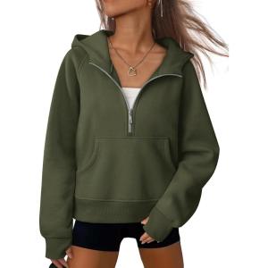 imageATHMILE Womens Hoodies Long Sleeve Fleece Quarter Zip Pullover Workout Oversized Sweatshirt Fall Winter Crop Jacket Tops 2025Armygreen