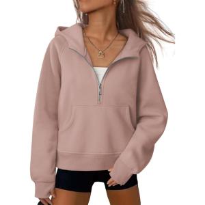 imageATHMILE Womens Hoodies Long Sleeve Fleece Quarter Zip Pullover Workout Oversized Sweatshirt Fall Winter Crop Jacket Tops 2025Darkpink