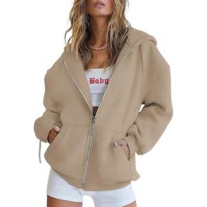 imageATHMILE Oversized Hoodies for Women Fall Sweatshirts Zip Up Hoodie Casual Jackets Y2k Fashion Outfits Winter Clothes 2025Coffeegrey