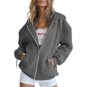 imageATHMILE Oversized Hoodies for Women Fall Sweatshirts Zip Up Hoodie Casual Jackets Y2k Fashion Outfits Winter Clothes 2025Dark Grey