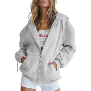 imageATHMILE Oversized Hoodies for Women Fall Sweatshirts Zip Up Hoodie Casual Jackets Y2k Fashion Outfits Winter Clothes 2025Grey