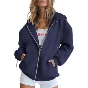 imageATHMILE Oversized Hoodies for Women Fall Sweatshirts Zip Up Hoodie Casual Jackets Y2k Fashion Outfits Winter Clothes 2025Navy
