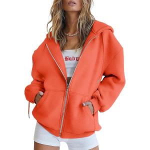 imageATHMILE Oversized Hoodies for Women Fall Sweatshirts Zip Up Hoodie Casual Jackets Y2k Fashion Outfits Winter Clothes 2025Orange