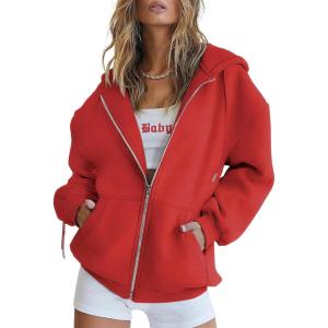 imageATHMILE Oversized Hoodies for Women Fall Sweatshirts Zip Up Hoodie Casual Jackets Y2k Fashion Outfits Winter Clothes 2025Red