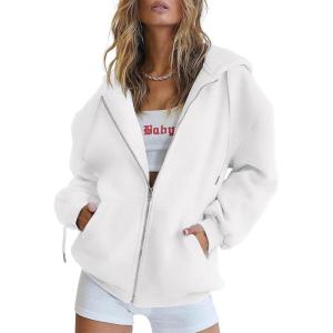 imageATHMILE Oversized Hoodies for Women Fall Sweatshirts Zip Up Hoodie Casual Jackets Y2k Fashion Outfits Winter Clothes 2025White