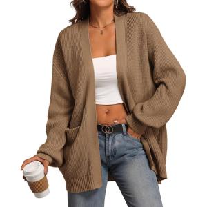 imageATHMILE Oversized Cardigan Sweaters for Women Fall Outfits Chunky Knit Open Front Sweater with PocketsKhaki