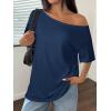 imageATHMILE Oversized TShirts for Womens Off The Shoulder Tops Short Sleeve Tees Summer 2025 Casual Spring Fashion ClothesBlue