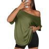 imageATHMILE Oversized TShirts for Womens Off The Shoulder Tops Short Sleeve Tees Summer 2025 Casual Spring Fashion ClothesArmygreen