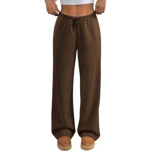 imageATHMILE Womens Sweatpants Wide Leg Barrel Pants Baggy Joggers Low Waist Fall Fashion Winter Clothing Pockets 2025Coffee
