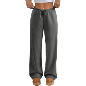 imageATHMILE Womens Sweatpants Wide Leg Barrel Pants Baggy Joggers Low Waist Fall Fashion Winter Clothing Pockets 2025Dark Grey