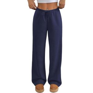 imageATHMILE Womens Sweatpants Wide Leg Barrel Pants Baggy Joggers Low Waist Fall Fashion Winter Clothing Pockets 2025Navy Blue