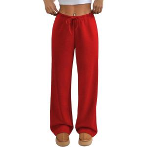 imageATHMILE Womens Sweatpants Wide Leg Barrel Pants Baggy Joggers Low Waist Fall Fashion Winter Clothing Pockets 2025Red