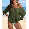 imageATHMILE Off The Shoulder Tops for Women Spring Summer Crochet Hollow Out 34 Sleeve Pullover Sweater Beach Vacation ClothesArmy Green