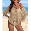 imageATHMILE Off The Shoulder Tops for Women Spring Summer Crochet Hollow Out 34 Sleeve Pullover Sweater Beach Vacation ClothesCamel