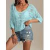 imageATHMILE Off The Shoulder Tops for Women Spring Summer Crochet Hollow Out 34 Sleeve Pullover Sweater Beach Vacation ClothesLight Blue