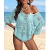 imageATHMILE Off The Shoulder Tops for Women Spring Summer Crochet Hollow Out 34 Sleeve Pullover Sweater Beach Vacation ClothesLight Blue