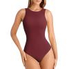 imageATHMILE Tank Top Body Suits Women Sexy Crew Neck Racerback Halter Ribbed Sleeveless Bodysuit for WomenBurgundy