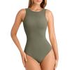 imageATHMILE Tank Top Body Suits Women Sexy Crew Neck Racerback Halter Ribbed Sleeveless Bodysuit for WomenGrey Green