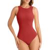 imageATHMILE Tank Top Body Suits Women Sexy Crew Neck Racerback Halter Ribbed Sleeveless Bodysuit for WomenRed