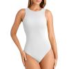 imageATHMILE Tank Top Body Suits Women Sexy Crew Neck Racerback Halter Ribbed Sleeveless Bodysuit for WomenWhite