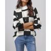 imageATHMILE Womens Fashion Turtleneck Sweater Long Sleeve Plaid Ribbed Knit Loose Pullover Tops Trendy Office OutfitsBlackplaid