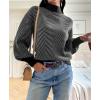 imageATHMILE Womens Fashion Turtleneck Sweater Long Sleeve Plaid Ribbed Knit Loose Pullover Tops Trendy Office OutfitsDim