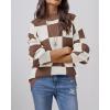 imageATHMILE Womens Fashion Turtleneck Sweater Long Sleeve Plaid Ribbed Knit Loose Pullover Tops Trendy Office OutfitsMocha