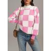 imageATHMILE Womens Fashion Turtleneck Sweater Long Sleeve Plaid Ribbed Knit Loose Pullover Tops Trendy Office OutfitsPinkplaid