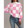 imageATHMILE Womens Fashion Turtleneck Sweater Long Sleeve Plaid Ribbed Knit Loose Pullover Tops Trendy Office OutfitsPinkplaid