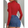 imageATHMILE Womens Mock Turtle Neck Long Sleeve Tops Bodysuit JumpsuitRed