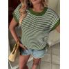 imageATHMILE Womens Short Sleeve Sweater Spring Summer Striped Round Neck Pullover Cap Sleeve Knit Cute Fashion Vest TopsArmy Green