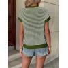 imageATHMILE Womens Short Sleeve Sweater Spring Summer Striped Round Neck Pullover Cap Sleeve Knit Cute Fashion Vest TopsArmy Green