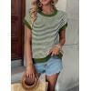 imageATHMILE Womens Short Sleeve Sweater Spring Summer Striped Round Neck Pullover Cap Sleeve Knit Cute Fashion Vest TopsArmy Green