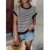 imageATHMILE Womens Short Sleeve Sweater Spring Summer Striped Round Neck Pullover Cap Sleeve Knit Cute Fashion Vest TopsBlack