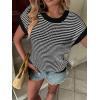 imageATHMILE Womens Short Sleeve Sweater Spring Summer Striped Round Neck Pullover Cap Sleeve Knit Cute Fashion Vest TopsBlack