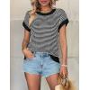 imageATHMILE Womens Short Sleeve Sweater Spring Summer Striped Round Neck Pullover Cap Sleeve Knit Cute Fashion Vest TopsBlack