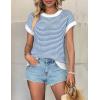 imageATHMILE Womens Short Sleeve Sweater Spring Summer Striped Round Neck Pullover Cap Sleeve Knit Cute Fashion Vest TopsBlue