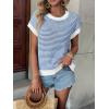 imageATHMILE Womens Short Sleeve Sweater Spring Summer Striped Round Neck Pullover Cap Sleeve Knit Cute Fashion Vest TopsBlue