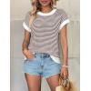 imageATHMILE Womens Short Sleeve Sweater Spring Summer Striped Round Neck Pullover Cap Sleeve Knit Cute Fashion Vest TopsBrown