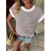imageATHMILE Womens Short Sleeve Sweater Spring Summer Striped Round Neck Pullover Cap Sleeve Knit Cute Fashion Vest TopsBrown