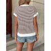 imageATHMILE Womens Short Sleeve Sweater Spring Summer Striped Round Neck Pullover Cap Sleeve Knit Cute Fashion Vest TopsBrown