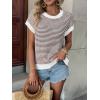 imageATHMILE Womens Short Sleeve Sweater Spring Summer Striped Round Neck Pullover Cap Sleeve Knit Cute Fashion Vest TopsBrown
