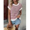 imageATHMILE Womens Short Sleeve Sweater Spring Summer Striped Round Neck Pullover Cap Sleeve Knit Cute Fashion Vest TopsRed