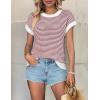 imageATHMILE Womens Short Sleeve Sweater Spring Summer Striped Round Neck Pullover Cap Sleeve Knit Cute Fashion Vest TopsRed