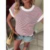 imageATHMILE Womens Short Sleeve Sweater Spring Summer Striped Round Neck Pullover Cap Sleeve Knit Cute Fashion Vest TopsRed