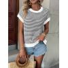 imageATHMILE Womens Short Sleeve Sweater Spring Summer Striped Round Neck Pullover Cap Sleeve Knit Cute Fashion Vest TopsWhite