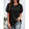 imageATHMILE Womens Summer Tops Pleated Crew Neck T Shirts Swiss Dot Puff Sleeve Loose Casual Blouses Trendy Date OutfitsBlack