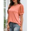 imageATHMILE Womens Summer Tops Pleated Crew Neck T Shirts Swiss Dot Puff Sleeve Loose Casual Blouses Trendy Date OutfitsCoral Pink